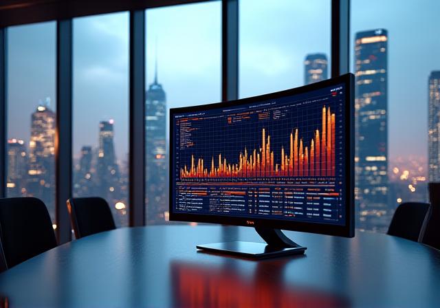 Modern workspace with data screens